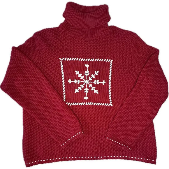 Ann Taylor Sweater knit Pullover‎ turtleneck ugly tacky holiday snowflake size M - Picture 3 of 7